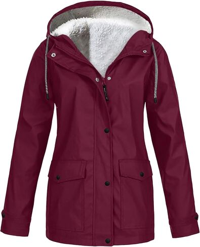 DIACACY Womens Waterproof Raincoat Fleece Lined Softshell Jacket Hooded Rain Coat Windbreaker Outdoor with Pocket in Saudi Arabia