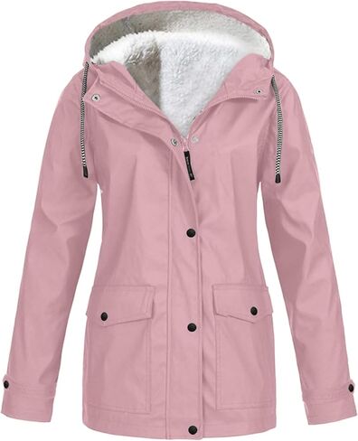 DIACACY Womens Waterproof Raincoat Fleece Lined Softshell Jacket Hooded Rain Coat Windbreaker Outdoor with Pocket in Saudi Arabia