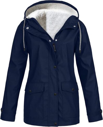 DIACACY Womens Waterproof Raincoat Fleece Lined Softshell Jacket Hooded Rain Coat Windbreaker Outdoor with Pocket in Saudi Arabia