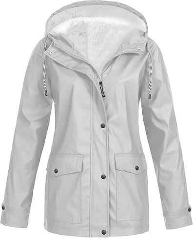 DIACACY Womens Waterproof Raincoat Fleece Lined Softshell Jacket Hooded Rain Coat Windbreaker Outdoor with Pocket in Saudi Arabia