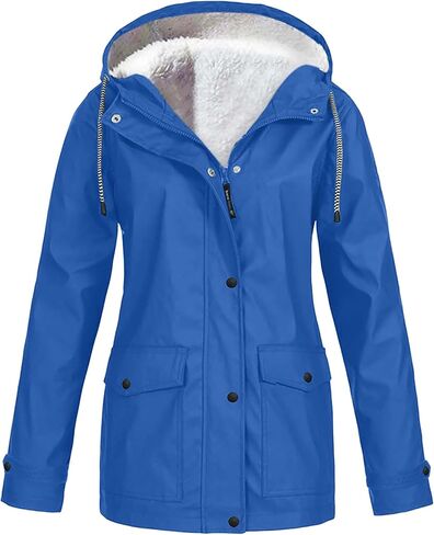 DIACACY Womens Waterproof Raincoat Fleece Lined Softshell Jacket Hooded Rain Coat Windbreaker Outdoor with Pocket in Saudi Arabia