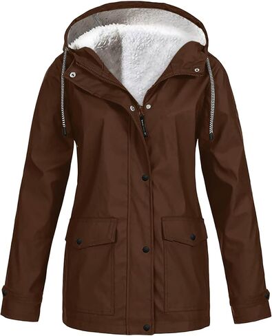 DIACACY Womens Waterproof Raincoat Fleece Lined Softshell Jacket Hooded Rain Coat Windbreaker Outdoor with Pocket in Saudi Arabia