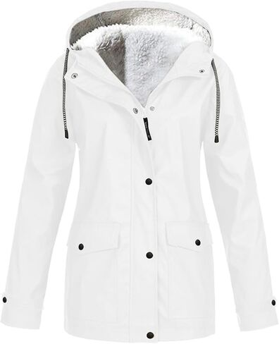DIACACY Womens Waterproof Raincoat Fleece Lined Softshell Jacket Hooded Rain Coat Windbreaker Outdoor with Pocket in Saudi Arabia