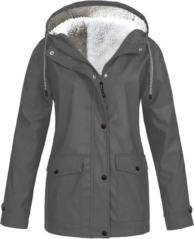 DIACACY Womens Waterproof Raincoat Fleece Lined Softshell Jacket Hooded Rain Coat Windbreaker Outdoor with Pocket in Saudi Arabia