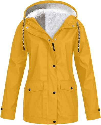 DIACACY Womens Waterproof Raincoat Fleece Lined Softshell Jacket Hooded Rain Coat Windbreaker Outdoor with Pocket in Saudi Arabia