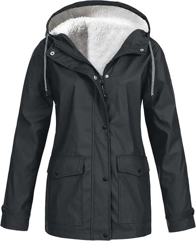 DIACACY Womens Waterproof Raincoat Fleece Lined Softshell Jacket Hooded Rain Coat Windbreaker Outdoor with Pocket in Saudi Arabia