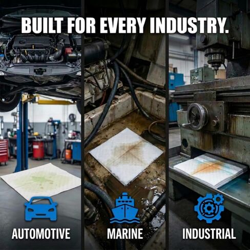 وسادات ماصة للزيت من سبيلفيتر مقاس 16 × 18 بوصة، وسادات ماصة للزيت فقط للجراج والسيارات وتنظيف الانسكابات، طبقة واحدة من مادة البولي بروبيلين الذائبة، 100 قطعة in Kuwait