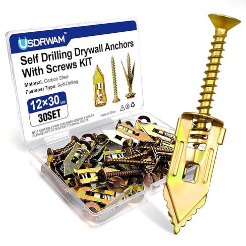 60 PCS Self Drilling Drywall Anchors with Screws Kit, 0.47×1.18 Inch Metal Wall Anchors for Drywall Hanging, No Drill Needed in Kuwait