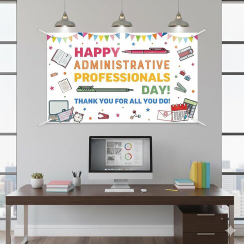 Happy Administrative Professional Day Decorations Banner Backdrop – Gifts for Women and Men, Thank You We Appreciate You Sign, Photography Background, Wall Party Decor Supplies, 70.8x43.3 Inch in Saudi Arabia