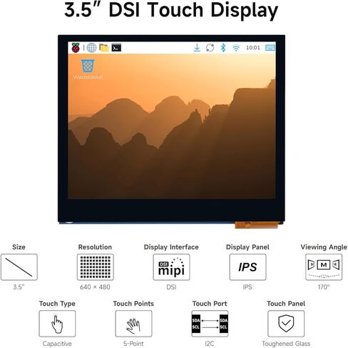 Waveshare 3.5inch DSI Capacitive Touch Display, Compatible with Raspberry Pi 5/4/3B+ Series Boards, 5-Point Touch, 640 × 480 Pixels, IPS Display Panel in Saudi Arabia
