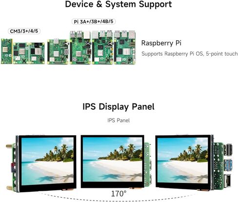 Waveshare 3.5inch DSI Capacitive Touch Display, Compatible with Raspberry Pi 5/4/3B+ Series Boards, 5-Point Touch, 640 × 480 Pixels, IPS Display Panel in Saudi Arabia