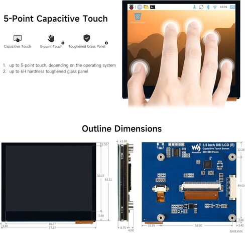 Waveshare 3.5inch DSI Capacitive Touch Display, Compatible with Raspberry Pi 5/4/3B+ Series Boards, 5-Point Touch, 640 × 480 Pixels, IPS Display Panel in Saudi Arabia