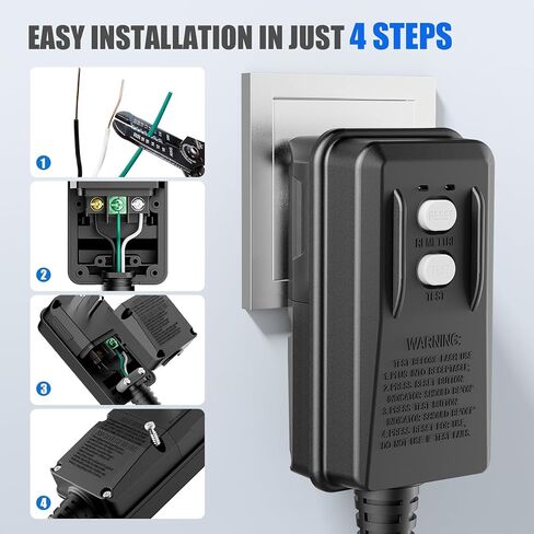 Auto-Monitoring GFCI Replacement Plug Assembly, Auto Reset 15 Amp 3 Wires 3 Prongs,Waterproof, Ground Fault Circuit Interrupter for Air Conditioner, Pressure Washer, Ovens, Hot Tub.ETL Listed,Black in Kuwait