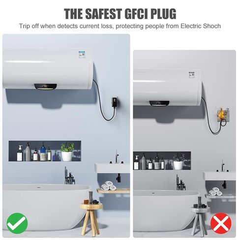 Auto-Monitoring GFCI Replacement Plug Assembly, Auto Reset 15 Amp 3 Wires 3 Prongs,Waterproof, Ground Fault Circuit Interrupter for Air Conditioner, Pressure Washer, Ovens, Hot Tub.ETL Listed,Black in Kuwait