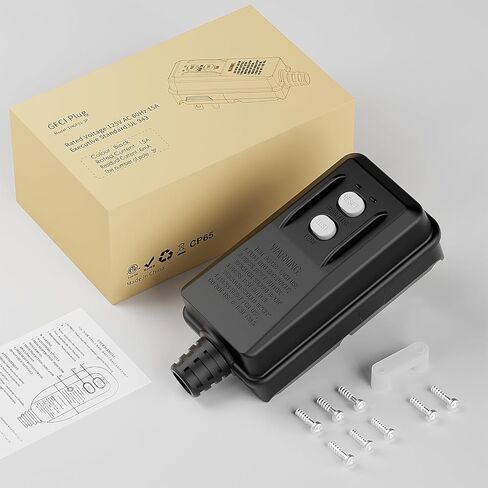 Auto-Monitoring GFCI Replacement Plug Assembly, Auto Reset 15 Amp 3 Wires 3 Prongs,Waterproof, Ground Fault Circuit Interrupter for Air Conditioner, Pressure Washer, Ovens, Hot Tub.ETL Listed,Black in Kuwait