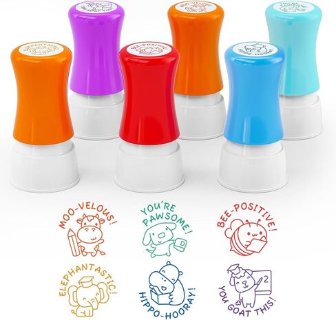 6-Piece Set of Teacher Stamps - Teacher Stamps 6-Encouraging Animal Grading for Classroom, Teacher Stamps for Grading, Teacher Stamp Self Inking Stamp, Behavior Stamps for Teachers, Grading Stamps. in Kuwait