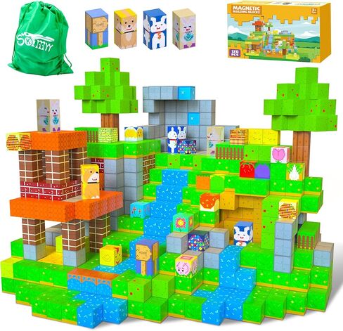 Magnetic Blocks-80PCS Magnet Blocks Volcano & Dinosaur Toys Magnetic Building Blocks, STEM Sensory Magnetic Cubes Toys for Kids Toddlers Boys & Girls Ages 3 4 5 6 7 8 9 10 in Kuwait