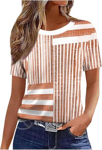 Floral Tops for Women Lightweight Short Sleeve Shirt Crew Neck Graphic Tshirt Summer Tunic Blouses for Vacation in Saudi Arabia