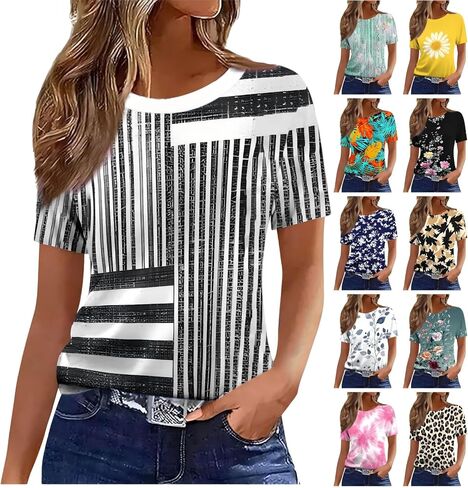 Floral Tops for Women Lightweight Short Sleeve Shirt Crew Neck Graphic Tshirt Summer Tunic Blouses for Vacation in Saudi Arabia