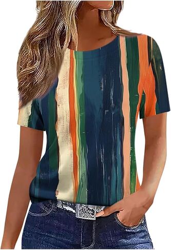 Floral Tops for Women Lightweight Short Sleeve Shirt Crew Neck Graphic Tshirt Summer Tunic Blouses for Vacation in Saudi Arabia