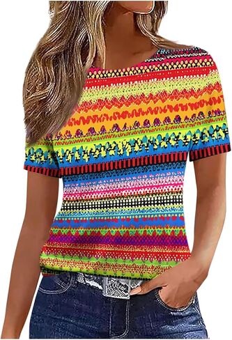 Floral Tops for Women Lightweight Short Sleeve Shirt Crew Neck Graphic Tshirt Summer Tunic Blouses for Vacation in Saudi Arabia