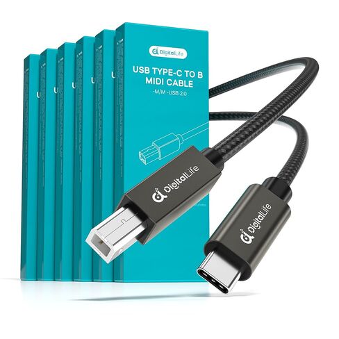 سلسلة دوامة DigitalLife FlexMIDI | كابل USB-C إلى USB-B MIDI للوحات مفاتيح MIDI وأجهزة التحكم والواجهات، مجدول من النايلون مع موصلات معدنية، 6.6 قدم (2 متر)، Windows/macOS/Linux (عبوتان) in Kuwait