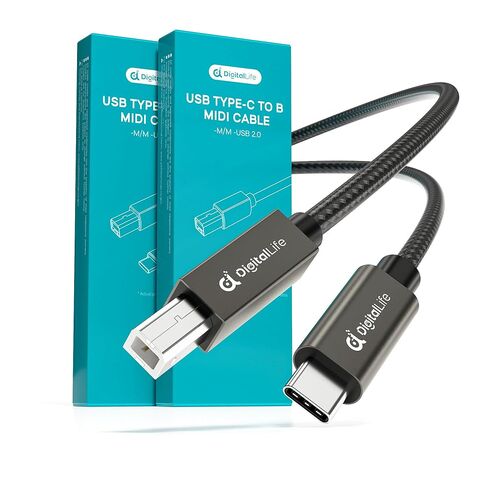 DigitalLife FlexMIDI Vortex Series | USB-C to USB-B MIDI Cable for MIDI Keyboards, Controllers & Interfaces, Nylon-Braided with Metal Connectors, 6.6ft (2m), Windows/macOS/Linux (2-Pack) in Saudi Arabia