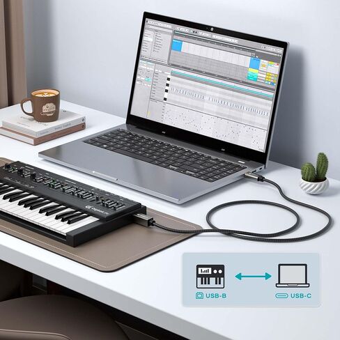 DigitalLife FlexMIDI Vortex Series | USB-C to USB-B MIDI Cable for MIDI Keyboards, Controllers & Interfaces, Nylon-Braided with Metal Connectors, 6.6ft (2m), Windows/macOS/Linux (2-Pack) in Saudi Arabia