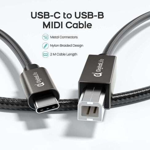 DigitalLife FlexMIDI Vortex Series | USB-C to USB-B MIDI Cable for MIDI Keyboards, Controllers & Interfaces, Nylon-Braided with Metal Connectors, 6.6ft (2m), Windows/macOS/Linux (2-Pack) in Saudi Arabia