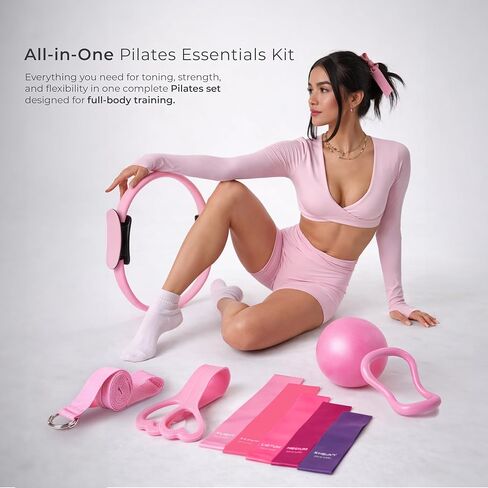 Pilates Set Kit, 13 Pcs. Pilates Equipment with Resistance Bands, Pilates Ball and Ring for Full Body Workout, Home Pilates Kit for Women in Saudi Arabia