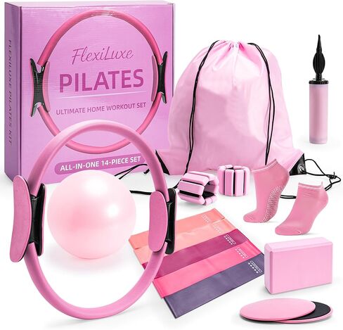 14-Piece Pilates Kit for Home Workouts | Pilates Equipment Workout Set | Resistance Bands | Pilates Ring | Pilates Ball | Yoga Blocks | Home Pilates Kit | Pilates Workout Set | Home Pilates in Saudi Arabia