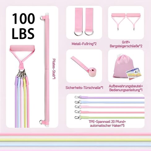 Pilates Bar 12-in-1 Kit with 5-Level Resistance Bands, 100 lbs Total, Home Workout Equipment for Legs, Arms, Core & Full Body, Adjustable 3-Section Pilates Stick, Foldable Design with Storage Bag in Saudi Arabia