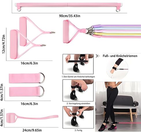 Pilates Bar 12-in-1 Kit with 5-Level Resistance Bands, 100 lbs Total, Home Workout Equipment for Legs, Arms, Core & Full Body, Adjustable 3-Section Pilates Stick, Foldable Design with Storage Bag in Saudi Arabia