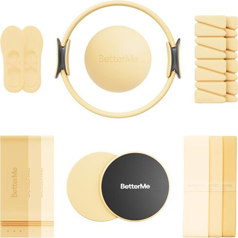 مجموعة BetterMe Pilates Studio Kit - حلقة بيلاتيس، كرة بيلاتيس، أشرطة مقاومة ومزلجات - مجموعة معدات بيلاتيس كاملة للنساء - مجموعة تمارين البيلاتيس للمنزل والاستوديو in Kuwait
