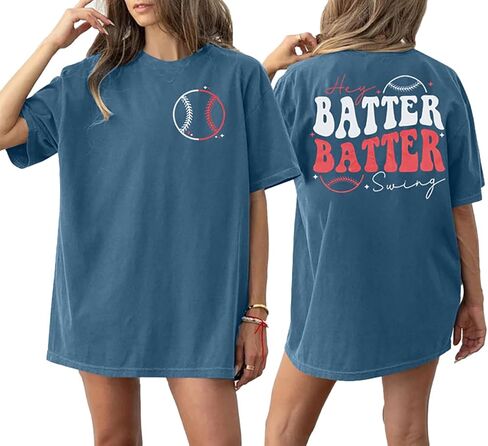 Baseball Shirts Women Oversized: Baseball Mom Tshirt Hey Batter Batter Swing Softball Graphic Tee Ballparks Tops in Kuwait
