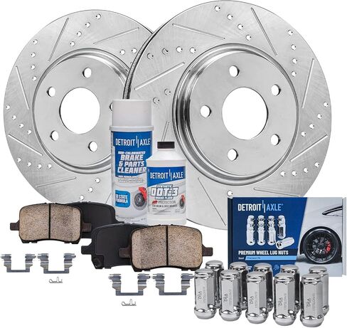 Detroit Axle - 8pc Brake Kit for 14-19 Nissan Rogue, 17-19 Rogue Sport, Front and Rear Drilled & Slotted Brakes Rotors Ceramic Brake Pads 2014 2015 2016 2017 2018 2019 Replacement in Saudi Arabia