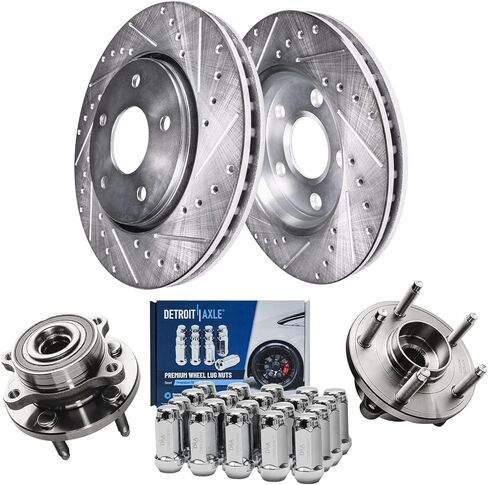 Detroit Axle - 8pc Brake Kit for 14-19 Nissan Rogue, 17-19 Rogue Sport, Front and Rear Drilled & Slotted Brakes Rotors Ceramic Brake Pads 2014 2015 2016 2017 2018 2019 Replacement in Saudi Arabia