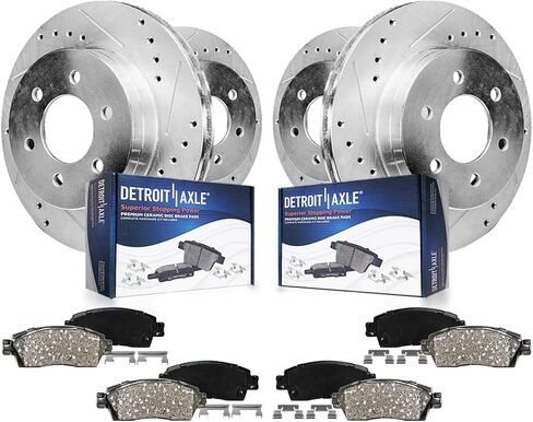 Detroit Axle - 8pc Brake Kit for 14-19 Nissan Rogue, 17-19 Rogue Sport, Front and Rear Drilled & Slotted Brakes Rotors Ceramic Brake Pads 2014 2015 2016 2017 2018 2019 Replacement in Saudi Arabia