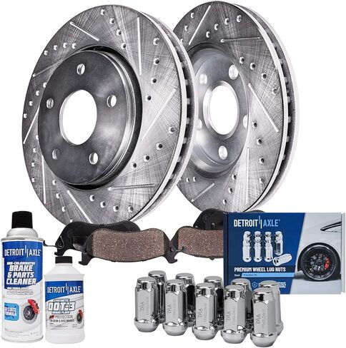 Detroit Axle - 8pc Brake Kit for 14-19 Nissan Rogue, 17-19 Rogue Sport, Front and Rear Drilled & Slotted Brakes Rotors Ceramic Brake Pads 2014 2015 2016 2017 2018 2019 Replacement in Saudi Arabia
