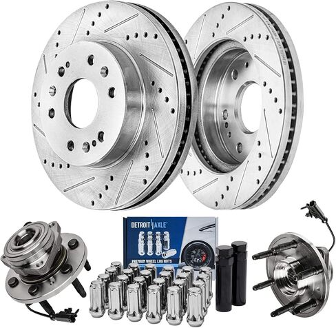 Detroit Axle - 8pc Brake Kit for 14-19 Nissan Rogue, 17-19 Rogue Sport, Front and Rear Drilled & Slotted Brakes Rotors Ceramic Brake Pads 2014 2015 2016 2017 2018 2019 Replacement in Saudi Arabia