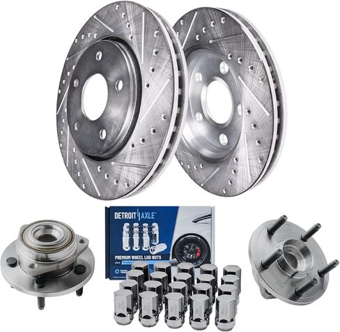 Detroit Axle - 8pc Brake Kit for 14-19 Nissan Rogue, 17-19 Rogue Sport, Front and Rear Drilled & Slotted Brakes Rotors Ceramic Brake Pads 2014 2015 2016 2017 2018 2019 Replacement in Saudi Arabia