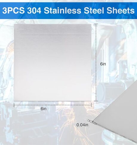 304 ورقة من الفولاذ المقاوم للصدأ - 6 بوصة × 6 بوصة × 0.04 بوصة، صفائح معدنية من الفولاذ المقاوم للصدأ، 3 قطع من صفائح الفولاذ المقاوم للصدأ in Kuwait