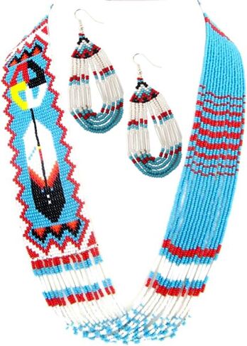 Lavivia Handmade Long Beaded Necklace & Earrings Set. Inspired by Native American Necklace. Seed Beads Necklace with Earrings, One of a Kind beaded Necklace for Women, Perfect for Occasions, Gifts in Kuwait