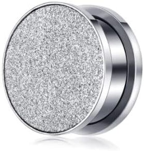 Silver Glitter Front Ear Gauges - Pair of Stainless Steel Screw-On Plugs - 10 Size Options in Kuwait