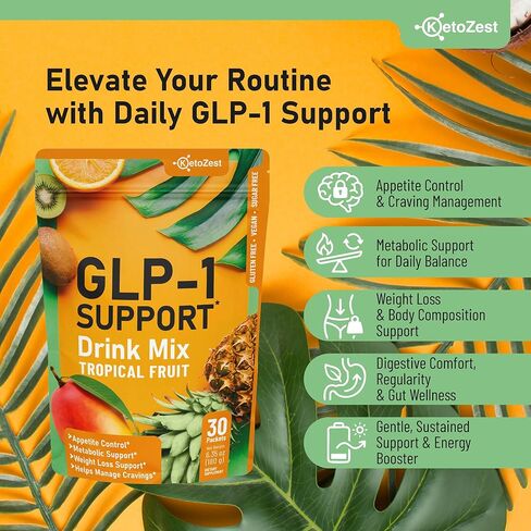 GLP-1 Support Drink Mix Powder - Women Men Weight Loss Support Natural Appetite Suppressant & Metabolic Booster - Daily GLP1 Support for Fat Burn Cravings Control Gut Health Fiber Supplement in Kuwait