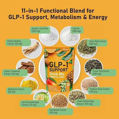 GLP-1 Support Drink Mix Powder - Women Men Weight Loss Support Natural Appetite Suppressant & Metabolic Booster - Daily GLP1 Support for Fat Burn Cravings Control Gut Health Fiber Supplement in Kuwait