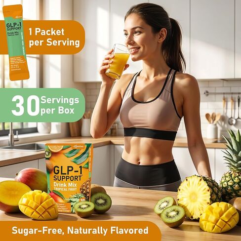 GLP-1 Support Drink Mix Powder - Women Men Weight Loss Support Natural Appetite Suppressant & Metabolic Booster - Daily GLP1 Support for Fat Burn Cravings Control Gut Health Fiber Supplement in Kuwait
