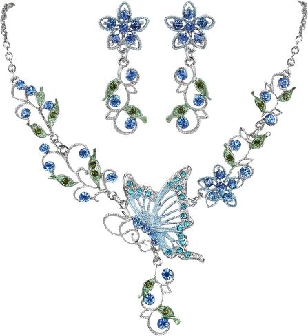 EleQueen Women's Austrian Crystal Butterfly Flower Leaf Necklace Earrings Sets Black in Saudi Arabia
