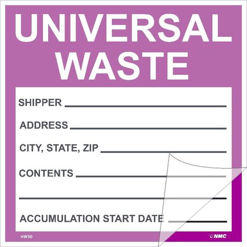 NMC National Marker Corp. HW30SL5 Self-Laminating Labels, Universal Waste in Purple, 6 Inch X 6 Inch, PS Vinyl, 5/Pk in Saudi Arabia
