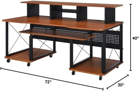 مكتب الموسيقى المعاصر من BOWERY HILL، لمسة نهائية من الكرز والأسود، هيكل MDF ومعدن، 72 بوصة × 30 بوصة × 40 بوصة، 6 مقصورات مفتوحة، صينية لوحة المفاتيح، إدارة السلك، صندوق مع رف للاستوديو أو in Kuwait
